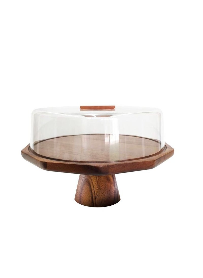 BILLI Ribbed wood cake plate with base and acrylic lid