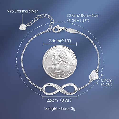 CDE Infinity Heart Symbol Charm Link Bracelet for Women 925 Sterling Silver Adjustable Mother's Day Gift Anniversary Jewelry Christmas Birthday Gifts for Wife Girlfriend Her - Image 5