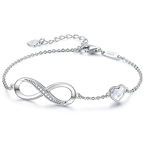 CDE Infinity Heart Symbol Charm Link Bracelet for Women 925 Sterling Silver Adjustable Mother's Day Gift Anniversary Jewelry Christmas Birthday Gifts for Wife Girlfriend Her - Image 1