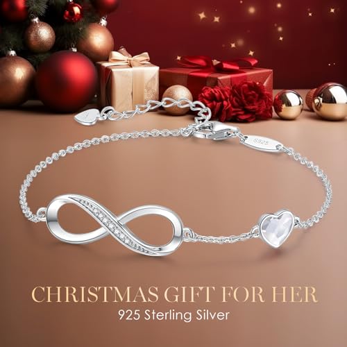 CDE Infinity Heart Symbol Charm Link Bracelet for Women 925 Sterling Silver Adjustable Mother's Day Gift Anniversary Jewelry Christmas Birthday Gifts for Wife Girlfriend Her - Image 4