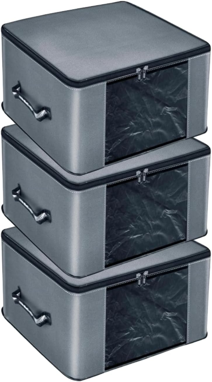 GROFFY Nylon Wardrobe Bag Underbed Moisture Proof Cloth Storage Organizer, Storage box for Clothes Saree Bags with Zippered Closure & Handle Square (SET OF 3) - Image 1