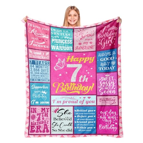 Lavua 7 Year Old Girl Birthday Gifts - Birthday Gifts for 7-Year-Old Girls - 7th Birthday Decorations for Girls - Gifts for 7 Years Old Girl Daughter Granddaughter Niece - 7th Blanket 50"X60" - Image 1