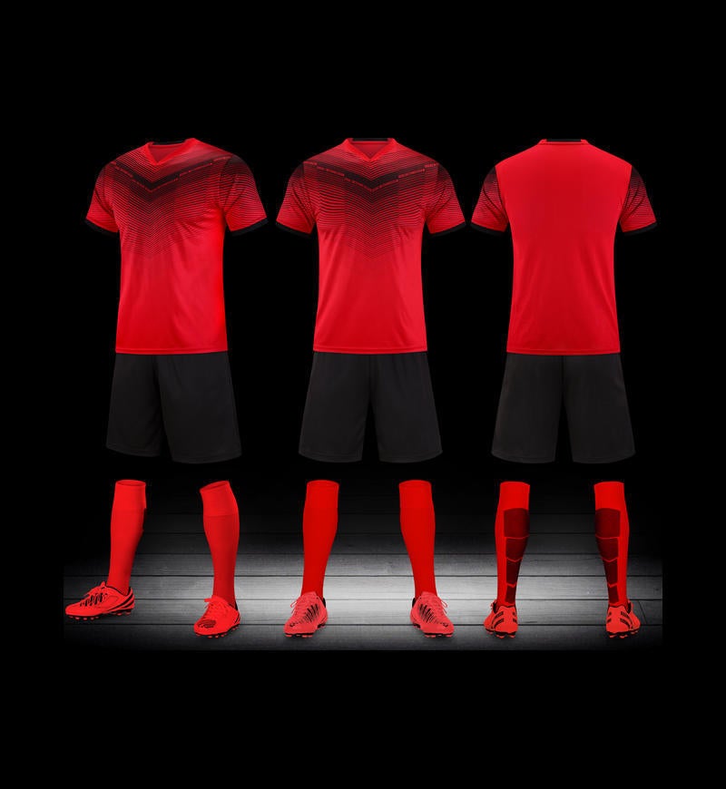 Generic Adults and childrens same style football uniform suit student team competition training pair uniform student jersey leisure sportswear Red/black pants 