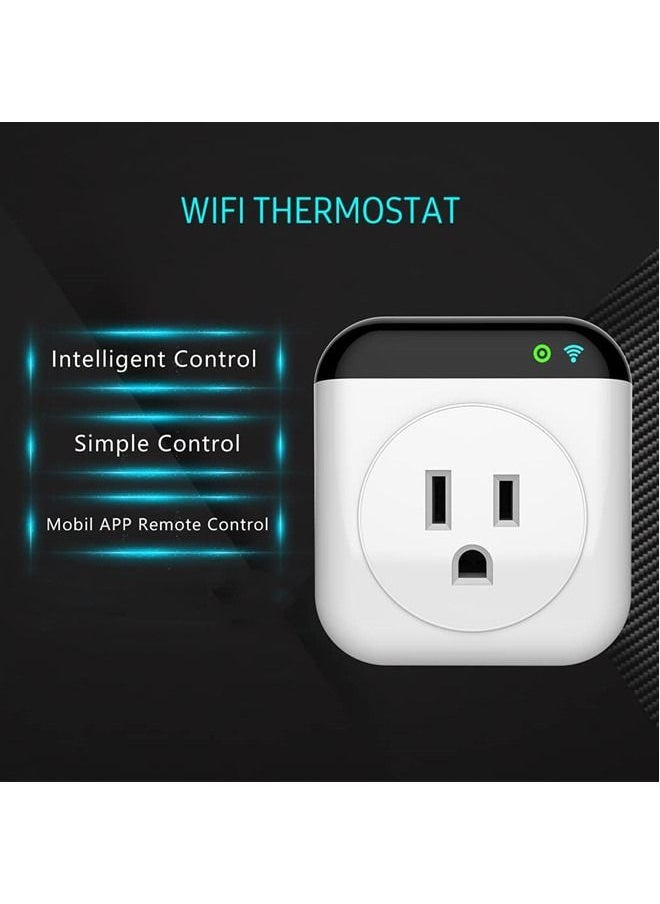 Programmable Smart Wifi Thermostat Plug Outlet Mini Temperature Controller 15A Plug-in Socket APP Control Voice Control Schedule Timer Electric Switch for Heating Cooling Appliances