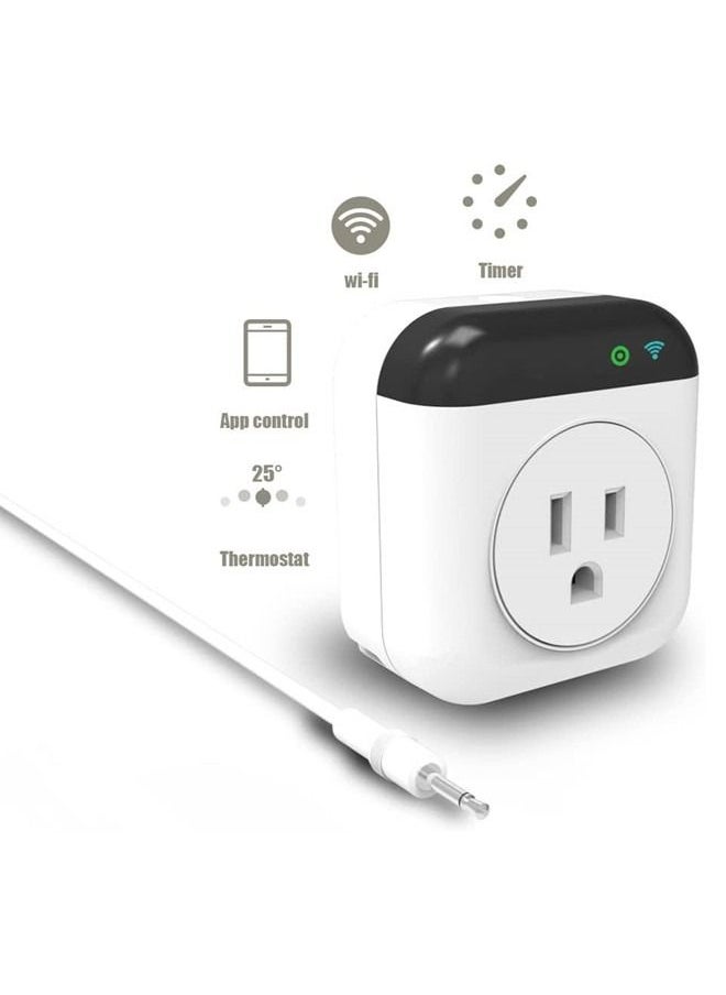Programmable Smart Wifi Thermostat Plug Outlet Mini Temperature Controller 15A Plug-in Socket APP Control Voice Control Schedule Timer Electric Switch for Heating Cooling Appliances