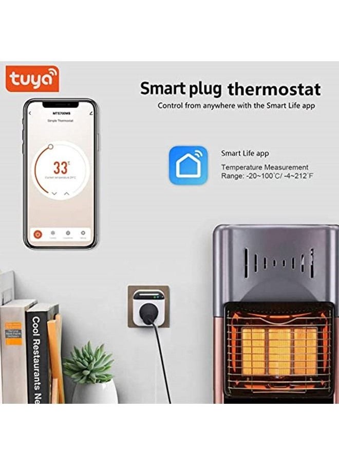Programmable Smart Wifi Thermostat Plug Outlet Mini Temperature Controller 15A Plug-in Socket APP Control Voice Control Schedule Timer Electric Switch for Heating Cooling Appliances