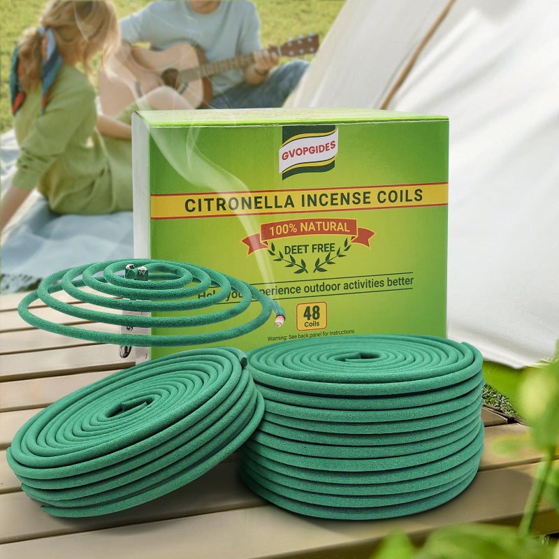 GVOPGIDES Mosquito Repellent Citronella Incense Coils Pieces per Box, Made from Natural Plants, Suitable for Outdoors, Indoors, by The Pool, in The Yard (Citronella coils 48) - Image 2