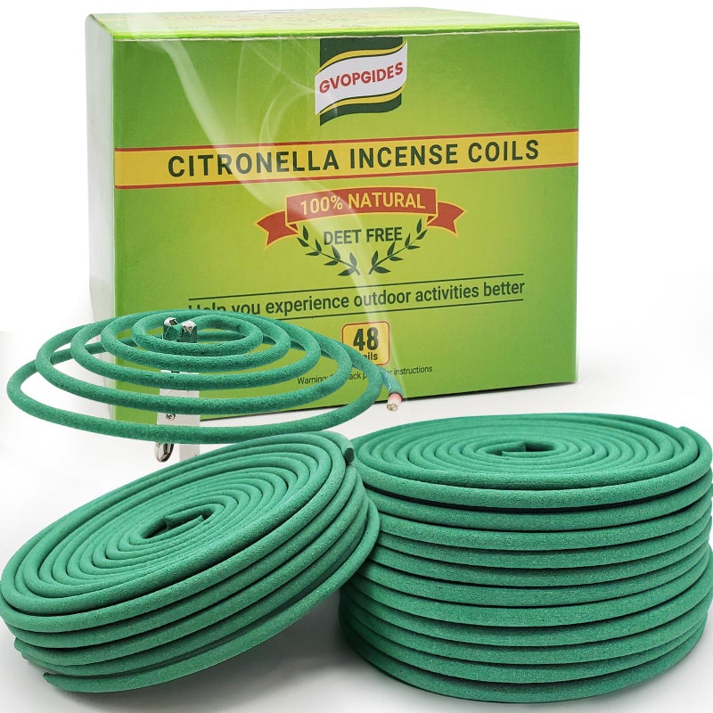 GVOPGIDES Mosquito Repellent Citronella Incense Coils Pieces per Box, Made from Natural Plants, Suitable for Outdoors, Indoors, by The Pool, in The Yard (Citronella coils 48) - Image 1