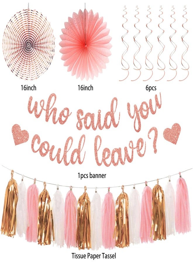 Roetyce Farewell Party Decorations Women, Pink Glitter Who Said You Could Leave Banner, Rose Gold Going Away Leaving Goodbye Party Supplies for Coworker Friends, Retirement Photo Background Decor - Image 2