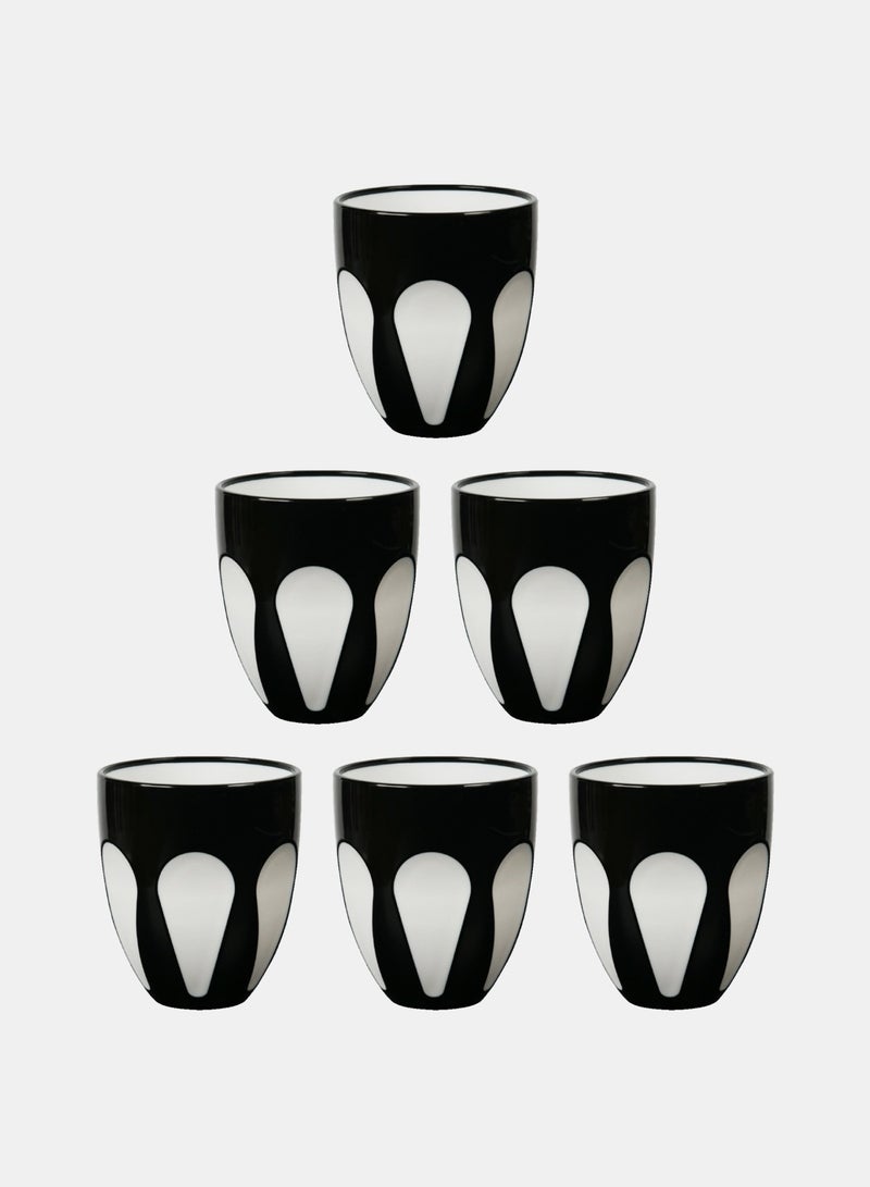 Baci milano Set of 6 Black & White Acrylic (Plastic) Unbreakable Water Glasses 8.7×10 cm 350 ml – For Home, Majlis, Camping, Kitchen - Image 1