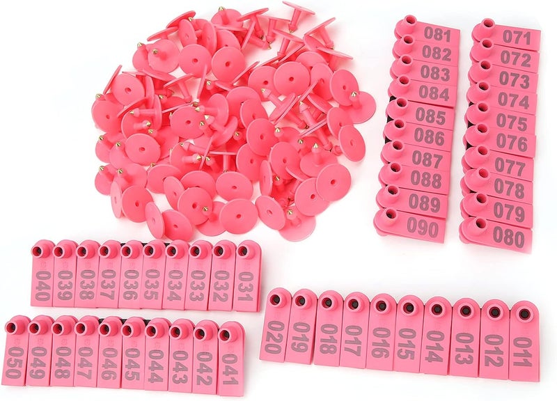 TOPINCN Cattle and Sheep Ear Tag Farm Animal Indentification Card Durable Ear Label 100 Pack (Pink with words (100)) - Image 1