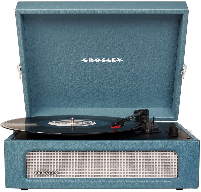 Crosley CR8017B-WB Voyager Vintage Portable Vinyl Record Player Turntable with Bluetooth in/Out and Built-in Speakers, Washed Blue - Image 1