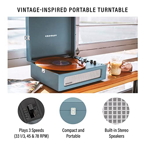 Crosley CR8017B-WB Voyager Vintage Portable Vinyl Record Player Turntable with Bluetooth in/Out and Built-in Speakers, Washed Blue - Image 2