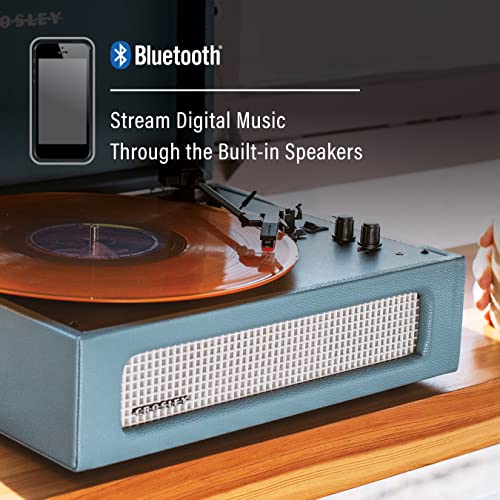 Crosley CR8017B-WB Voyager Vintage Portable Vinyl Record Player Turntable with Bluetooth in/Out and Built-in Speakers, Washed Blue - Image 4