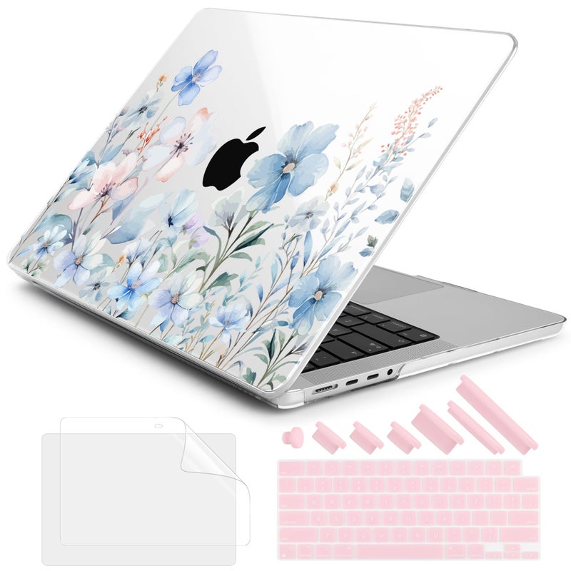DONGKE Case for MacBook Pro 14 Inch 20262021 Release M5 M4 M3 M2 M1 ProMax Chip Plastic Slim Hard Shell Protective Cover with Keyboard Cover Screen Protector Blue Flowers - Image 2