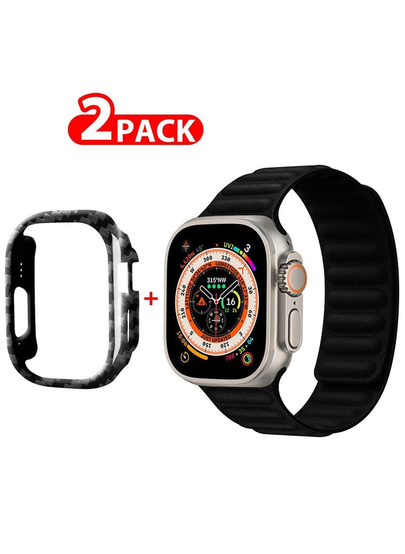 CATANES - 2 Packs For Apple Watch Band 49mm Leather Link Strap Magnetic Loop Bracelet and Carbon Fiber Cup Holder Black 2 - Image 1