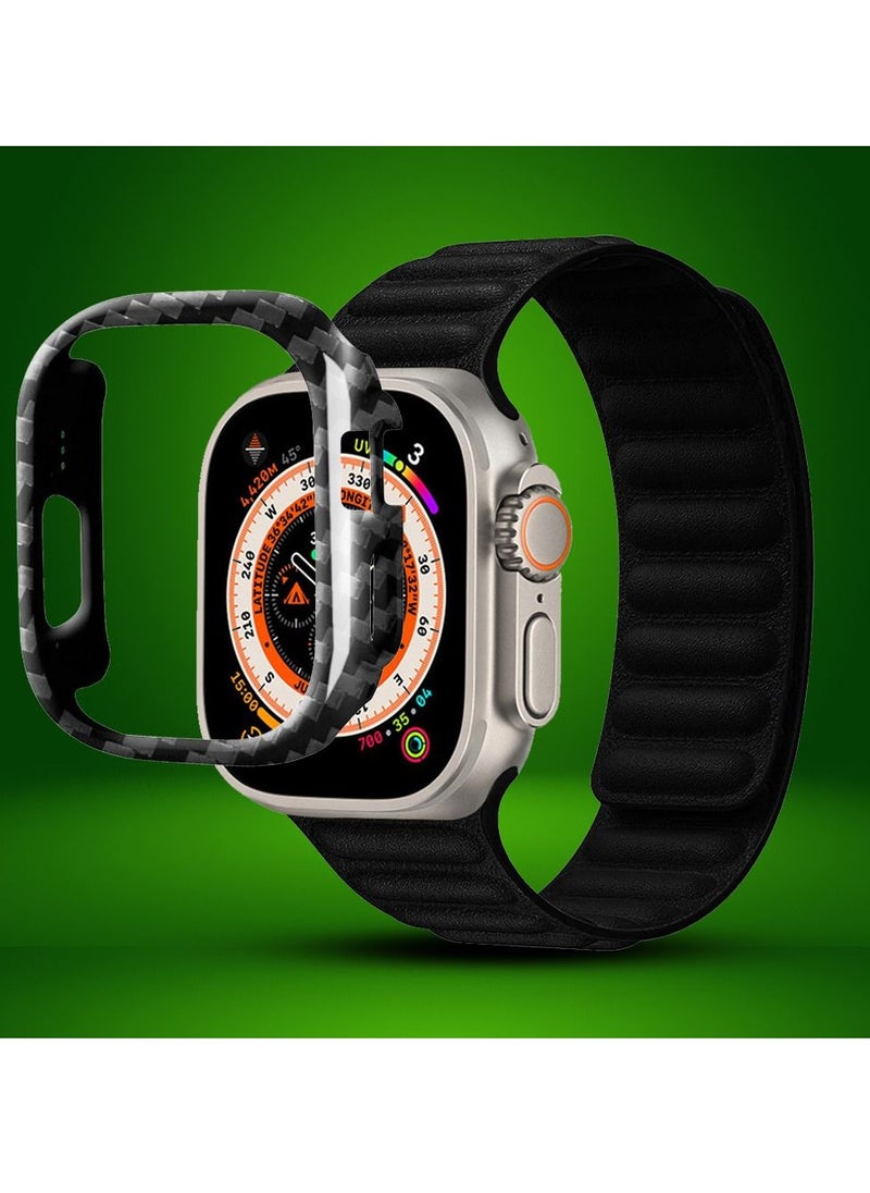 CATANES - 2 Packs For Apple Watch Band 49mm Leather Link Strap Magnetic Loop Bracelet and Carbon Fiber Cup Holder Black 2 - Image 1