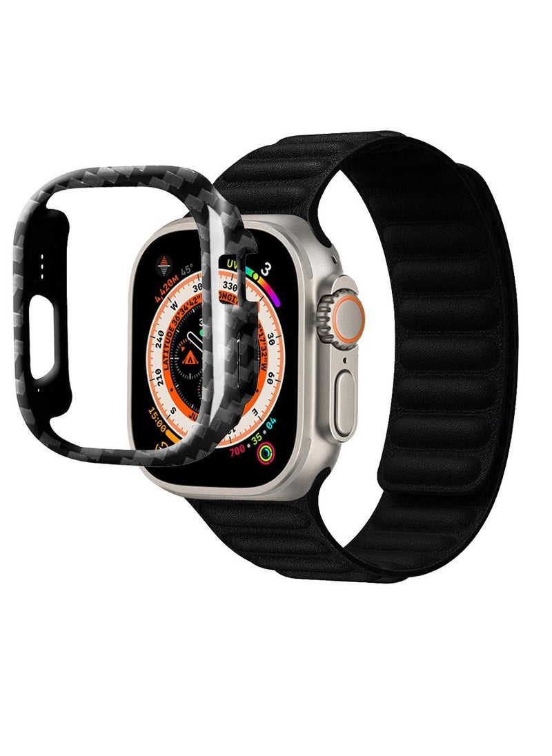 CATANES - 2 Packs For Apple Watch Band 49mm Leather Link Strap Magnetic Loop Bracelet and Carbon Fiber Cup Holder Black 2 - Image 1