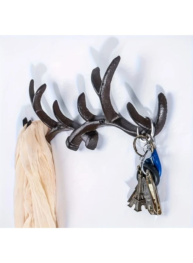 Nordic Style Cast Iron Deer Horn Wall Hook Antler Coat Rack Home Entrance Decor - Image 2