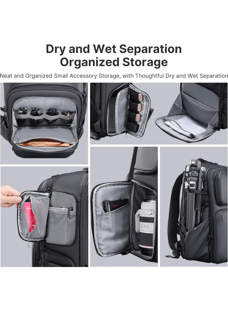 ULANZI BP10 35L Hardshell Camera Backpack, Professional Waterproof Photography Camera Case Anti Theft Travel for Photographers Unisex Drone DSLR Mirrorless Camera Lens Tripod Holder 17'' Laptop Black - Image 3