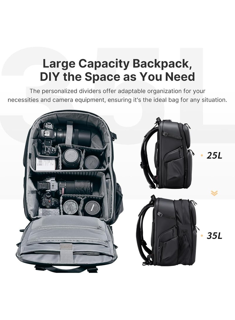 ULANZI BP10 35L Hardshell Camera Backpack, Professional Waterproof Photography Camera Case Anti Theft Travel for Photographers Unisex Drone DSLR Mirrorless Camera Lens Tripod Holder 17'' Laptop Black - Image 2