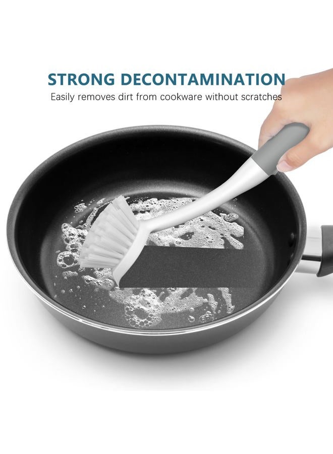 SetSail Dish Brush Set of 3 with Bottle Brush, Dish Scrub Brush with Long Handle Deep Cleaning Handle Brush with Scraper Tip for Kitchen Sink Dishes Bottle Cup Pot and Pans Tile Lines, Grey - Image 4