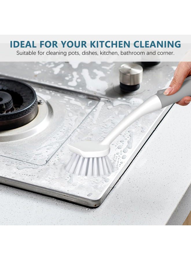 SetSail Dish Brush Set of 3 with Bottle Brush, Dish Scrub Brush with Long Handle Deep Cleaning Handle Brush with Scraper Tip for Kitchen Sink Dishes Bottle Cup Pot and Pans Tile Lines, Grey - Image 3