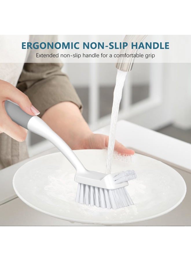 SetSail Dish Brush Set of 3 with Bottle Brush, Dish Scrub Brush with Long Handle Deep Cleaning Handle Brush with Scraper Tip for Kitchen Sink Dishes Bottle Cup Pot and Pans Tile Lines, Grey - Image 5