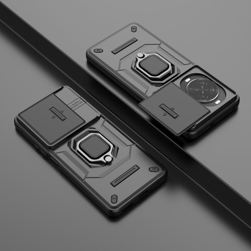 إيروريكس جراب هاتف مقاوم للصدمات من مادة TPU + PC لهاتف Huawei nova 14 Pro 5G Sliding Camshield TPU + PC مع حامل (أسود) - Image 2
