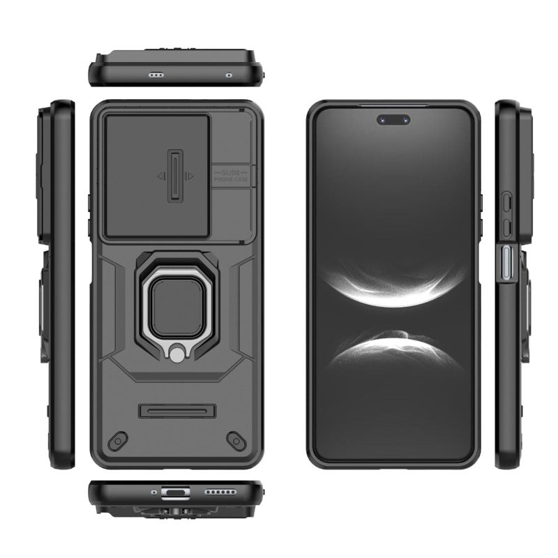 إيروريكس جراب هاتف مقاوم للصدمات من مادة TPU + PC لهاتف Huawei nova 14 Pro 5G Sliding Camshield TPU + PC مع حامل (أسود) - Image 3