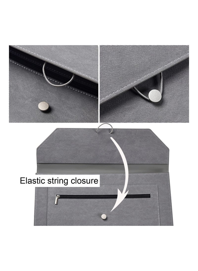 PU Leather A4 Document Holder Portfolio Case, 2-Pocket File Organizer with Elastic String and 3/4 Inch Expansion, Ideal for Office Stationery and Filing Needs. - Image 2