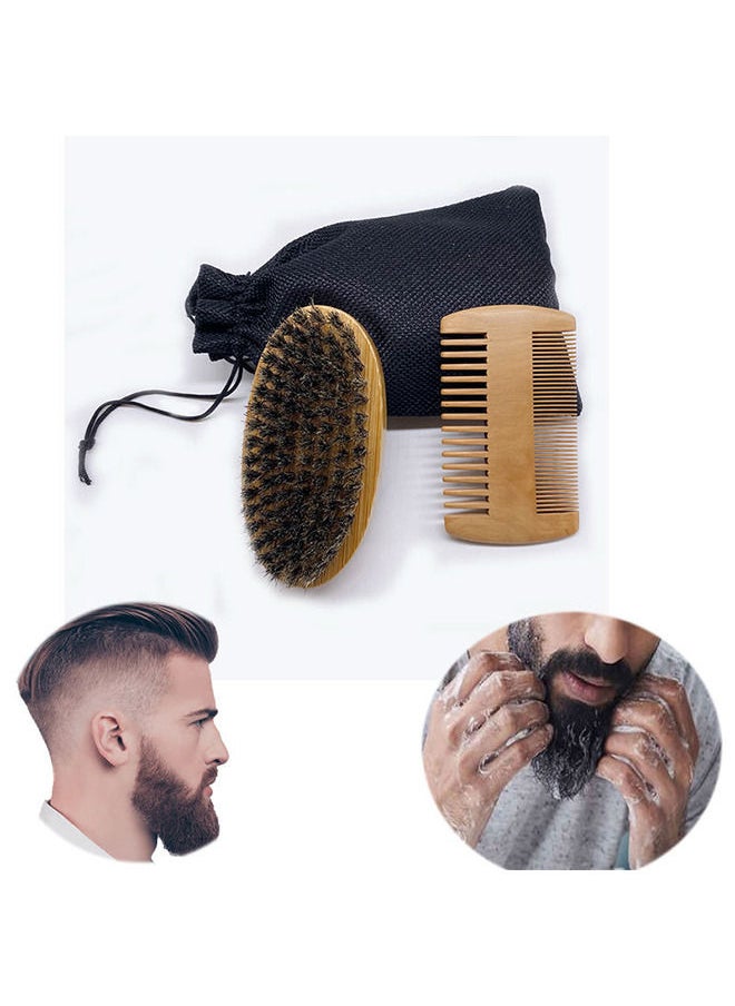Depend - Wooden Beard Brush for Men & Beard Comb Set Grooming Kit, Set Includes Soft Boar Bristle Brush, Bamboo Wide Tooth Comb, Straighten & Soften Your Beard, Dual Action Bamboo Comb - Image 1