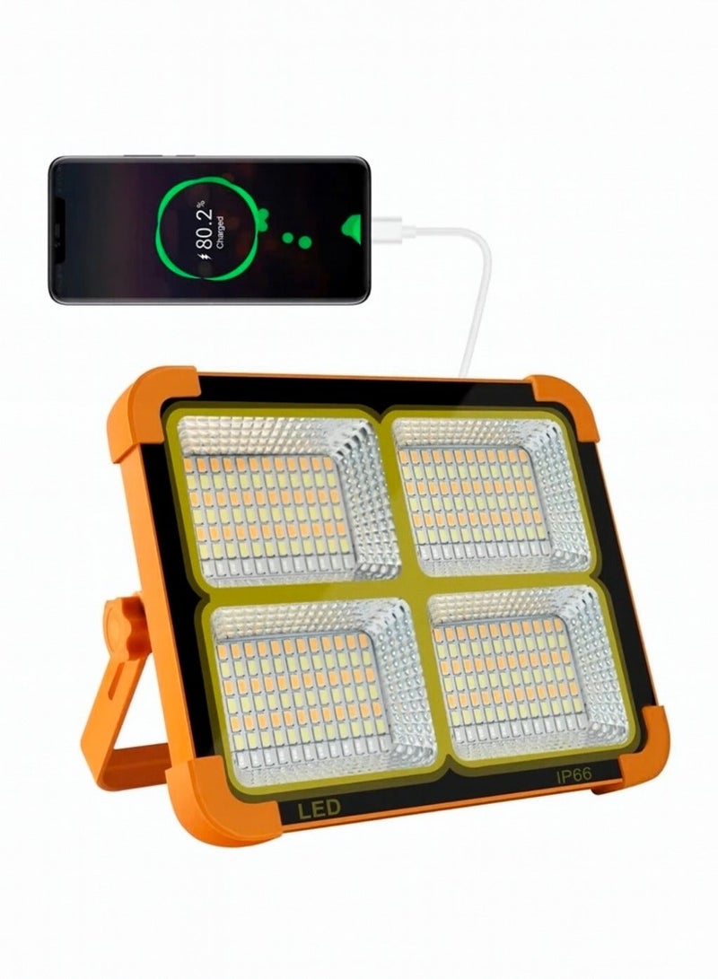 الثريات كشاف LED شمسي فائق السطوع 2000 واط رباعي الإضاءة مع لوح طاقة شمسية – مقاوم للماء IP66 كشاف خارجي قوي للتخييم والرحلات والطوارئ - Image 2