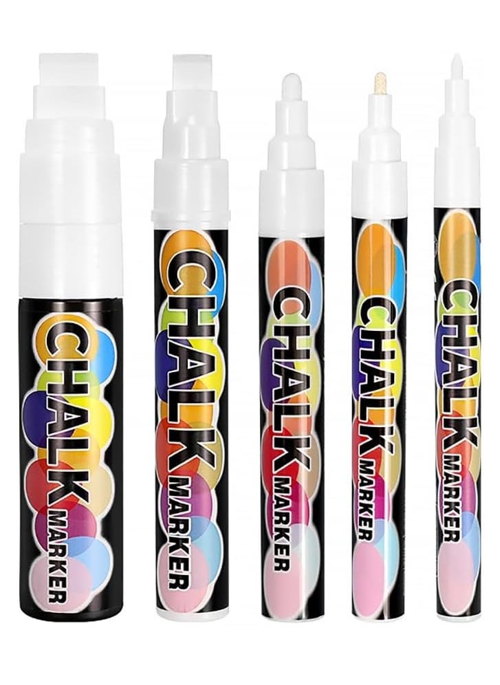 Rubik White Chalk Markers, 5 Pack Reversible Liquid Pens Use for Labels, Chalkboard Signs, Blackboard, Windows, Bistro, Glass, Wet Wipe Erasable (Tip Size, 0-7-2mm, 3mm, 6mm, 10mm, 15mm)  - Image 1