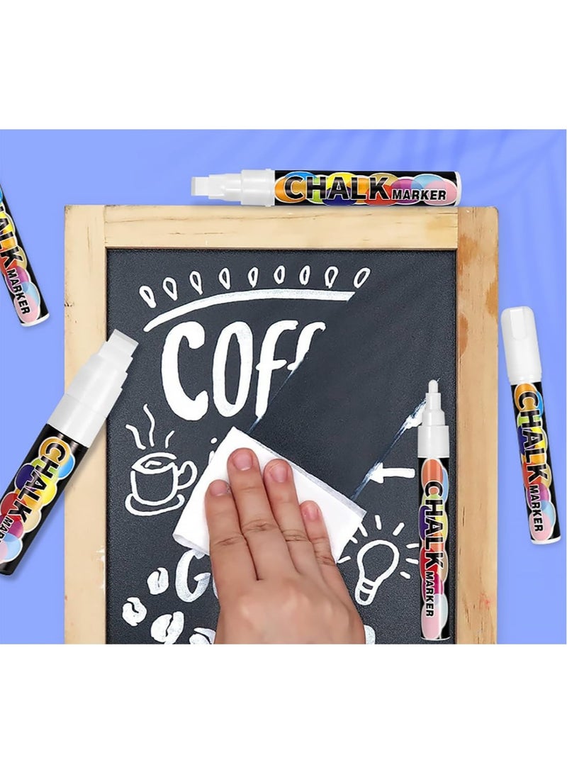 Rubik White Chalk Markers, 5 Pack Reversible Liquid Pens Use for Labels, Chalkboard Signs, Blackboard, Windows, Bistro, Glass, Wet Wipe Erasable (Tip Size, 0-7-2mm, 3mm, 6mm, 10mm, 15mm)  - Image 4