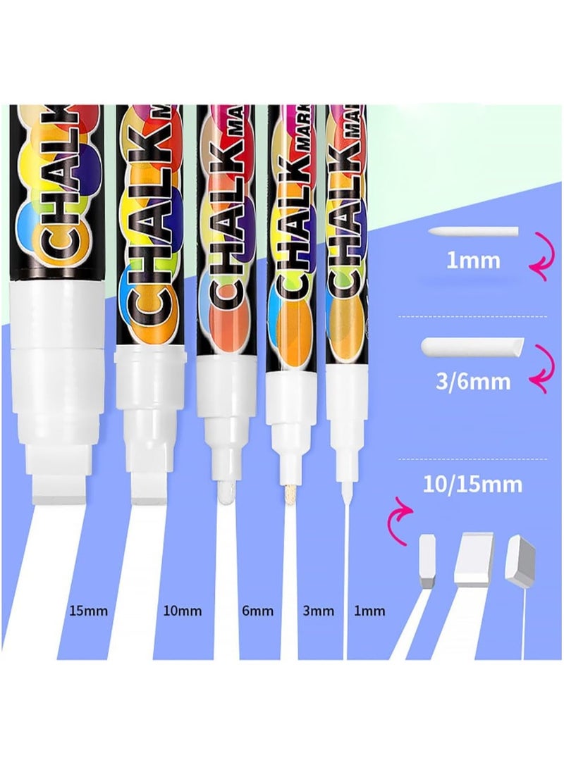 Rubik White Chalk Markers, 5 Pack Reversible Liquid Pens Use for Labels, Chalkboard Signs, Blackboard, Windows, Bistro, Glass, Wet Wipe Erasable (Tip Size, 0-7-2mm, 3mm, 6mm, 10mm, 15mm)  - Image 5