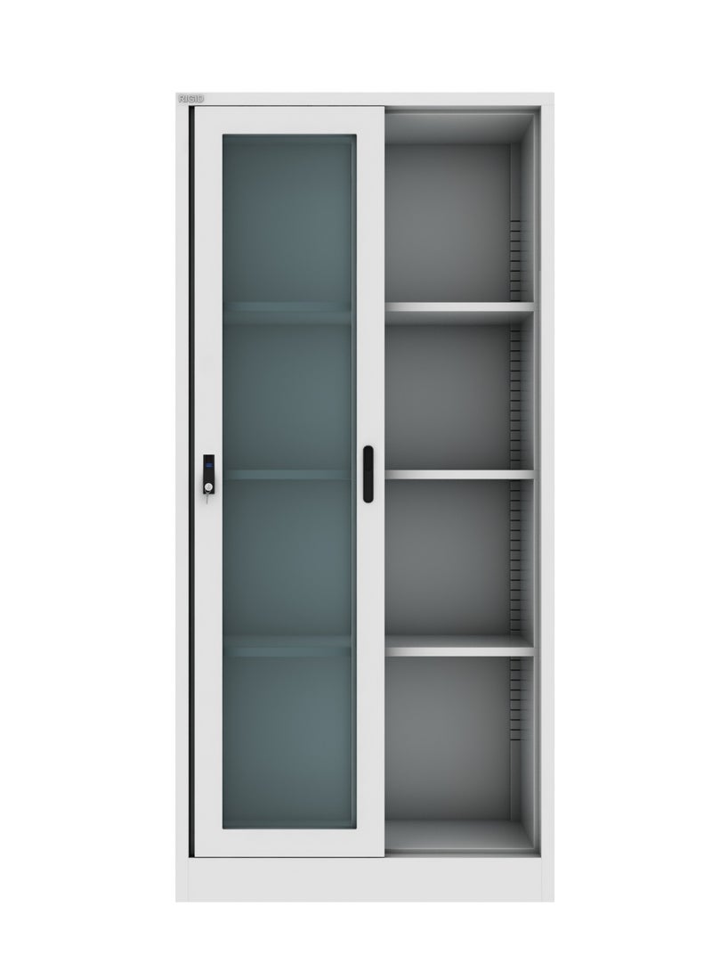 RIGID Steel Filing Cupboard with Glass Sliding Doors Lockable Metal Storage Cabinet with Adjustable Shelves for Home & Office Use (White, 40D x 90W x 183H CM) – Assembled - Image 4