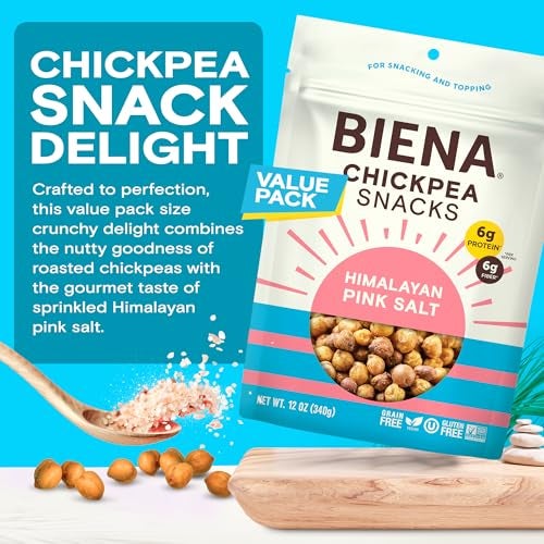 BIENA Chickpea Snacks - Crunchy Roasted Chickpeas - High Fiber Vegan Protein Snacks for Adults and Kids - Individual Pack - Himalayan Pink Salt - Image 2