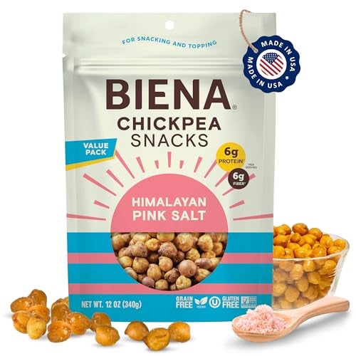 BIENA Chickpea Snacks - Crunchy Roasted Chickpeas - High Fiber Vegan Protein Snacks for Adults and Kids - Individual Pack - Himalayan Pink Salt - Image 1