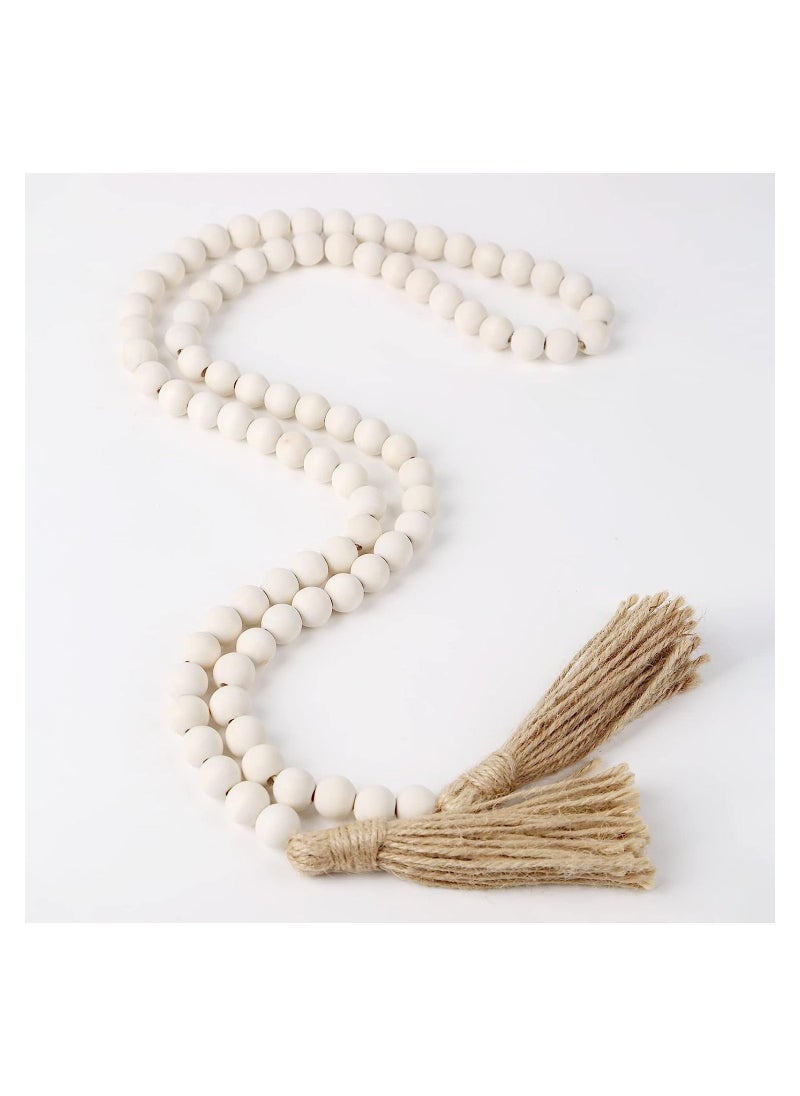 RATSAW 58 Inches Wood Bead Garland With Tassels Rustic Country Prayer furniture Decor  - Image 3