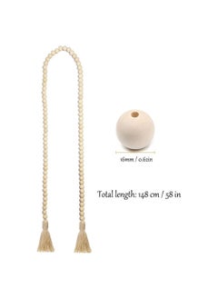 RATSAW 58 Inches Wood Bead Garland With Tassels Rustic Country Prayer furniture Decor  - Image 2
