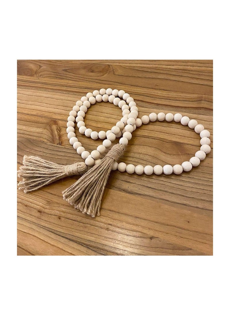 RATSAW 58 Inches Wood Bead Garland With Tassels Rustic Country Prayer furniture Decor  - Image 4