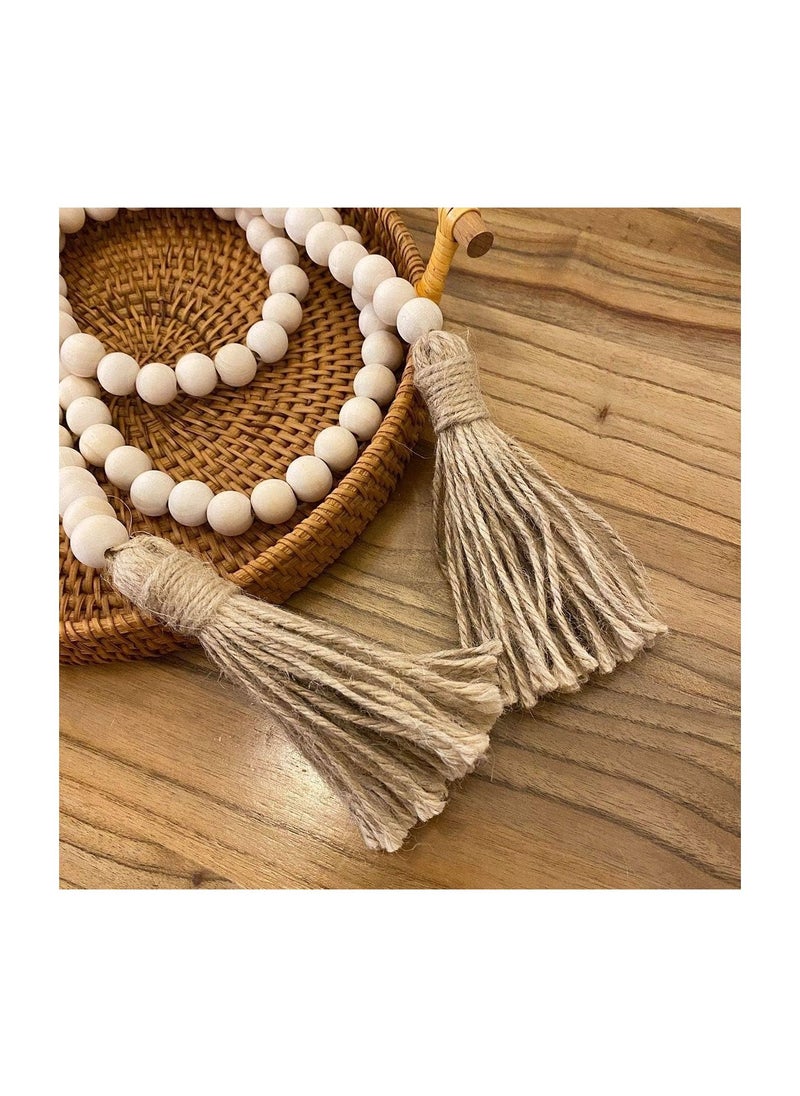 RATSAW 58 Inches Wood Bead Garland With Tassels Rustic Country Prayer furniture Decor  - Image 5