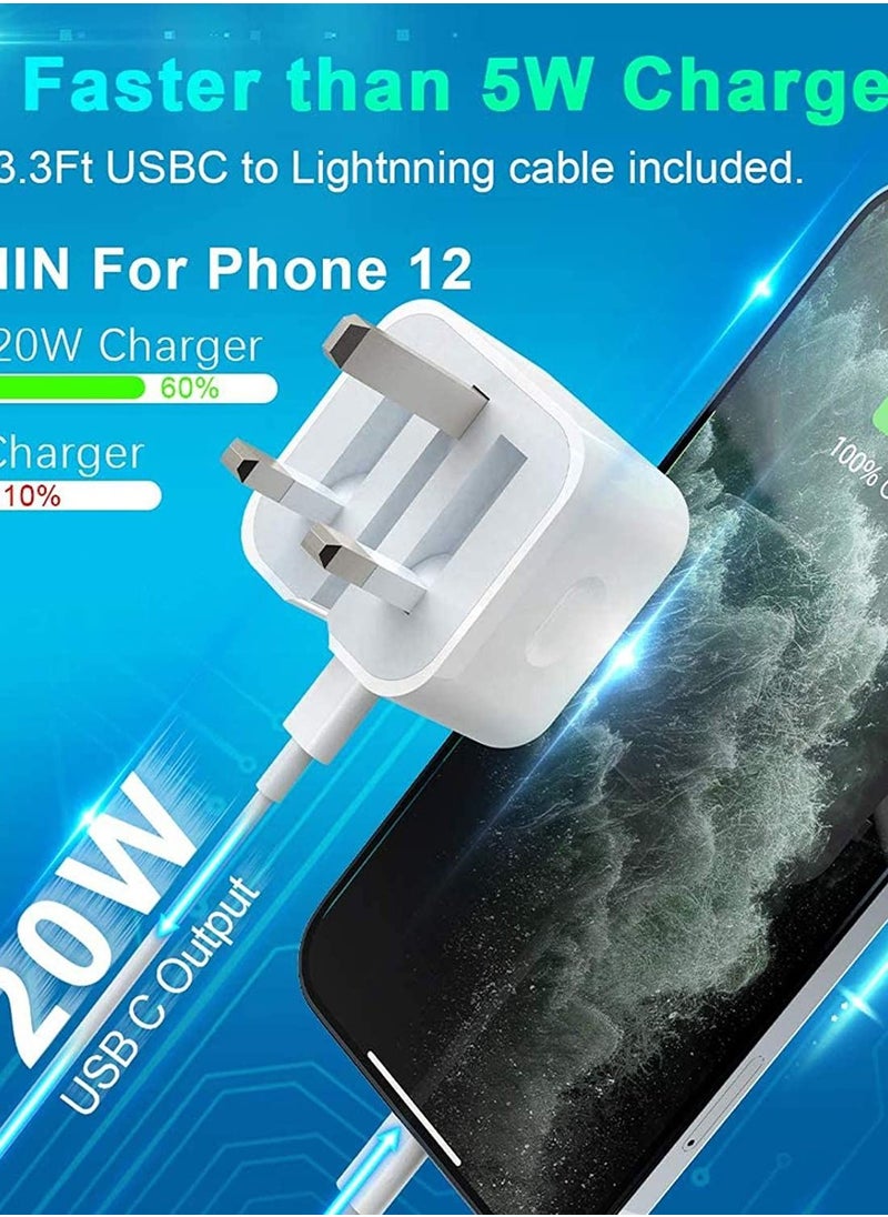 Generic - USB C Wall Charger 20W PD Adapter with Lightning Cable Compatible iPhone 14/14 Pro/14 Pro Max/14 Plus/13 12 11 Pro Max/Pro/Mini/Xs Max/XR/X,iPad--White - Image 1