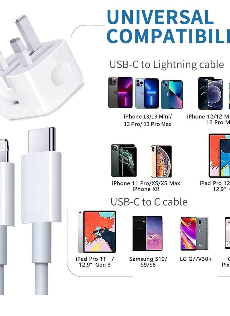 Generic - USB C Wall Charger 20W PD Adapter with Lightning Cable Compatible iPhone 14/14 Pro/14 Pro Max/14 Plus/13 12 11 Pro Max/Pro/Mini/Xs Max/XR/X,iPad--White - Image 1