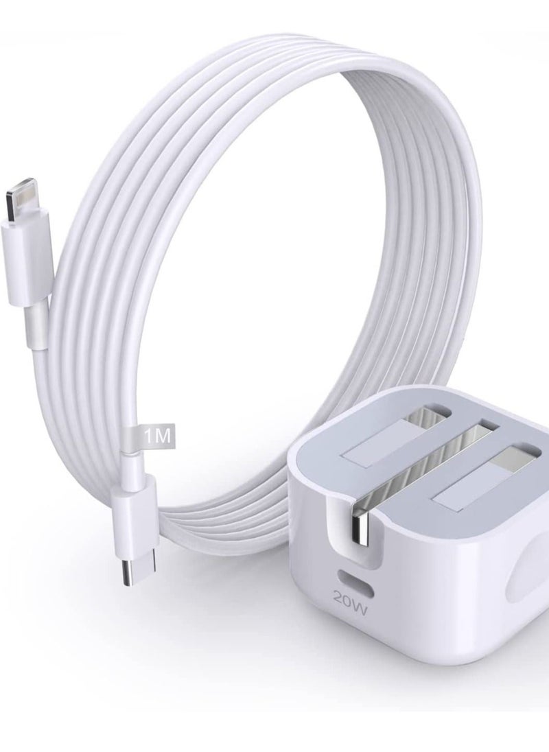 Generic - USB C Wall Charger 20W PD Adapter with Lightning Cable Compatible iPhone 14/14 Pro/14 Pro Max/14 Plus/13 12 11 Pro Max/Pro/Mini/Xs Max/XR/X,iPad--White - Image 1