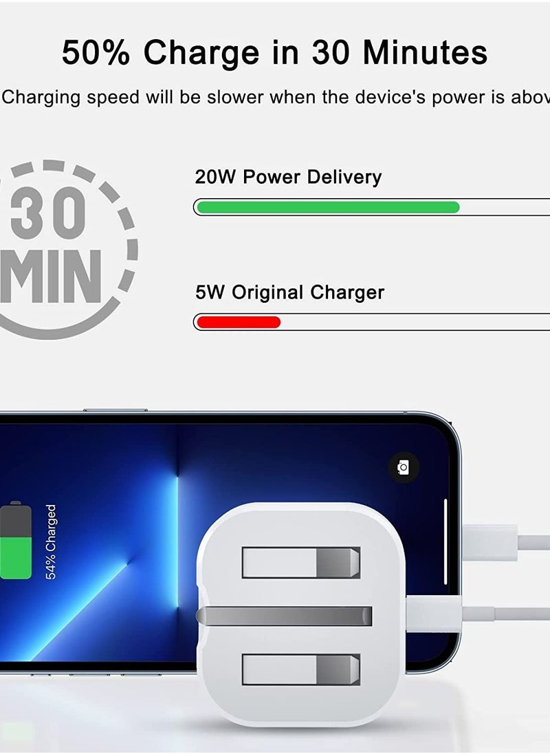 Generic - USB C Wall Charger 20W PD Adapter with Lightning Cable Compatible iPhone 14/14 Pro/14 Pro Max/14 Plus/13 12 11 Pro Max/Pro/Mini/Xs Max/XR/X,iPad--White - Image 1