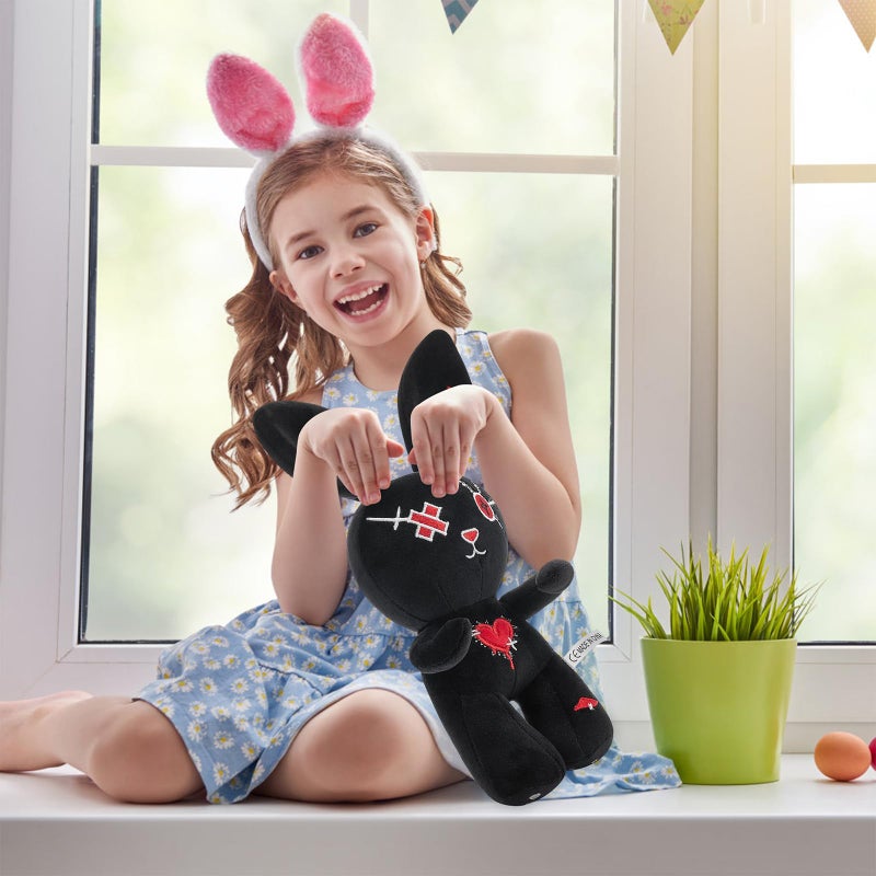 Nuokin Christmas Halloween Bunny Easter Basket Fillers for Kids Gifts Plush Toy Stuffed Rabbit for Boys and Girls Classroom Hunting Egg Decoration (Black) - Image 5