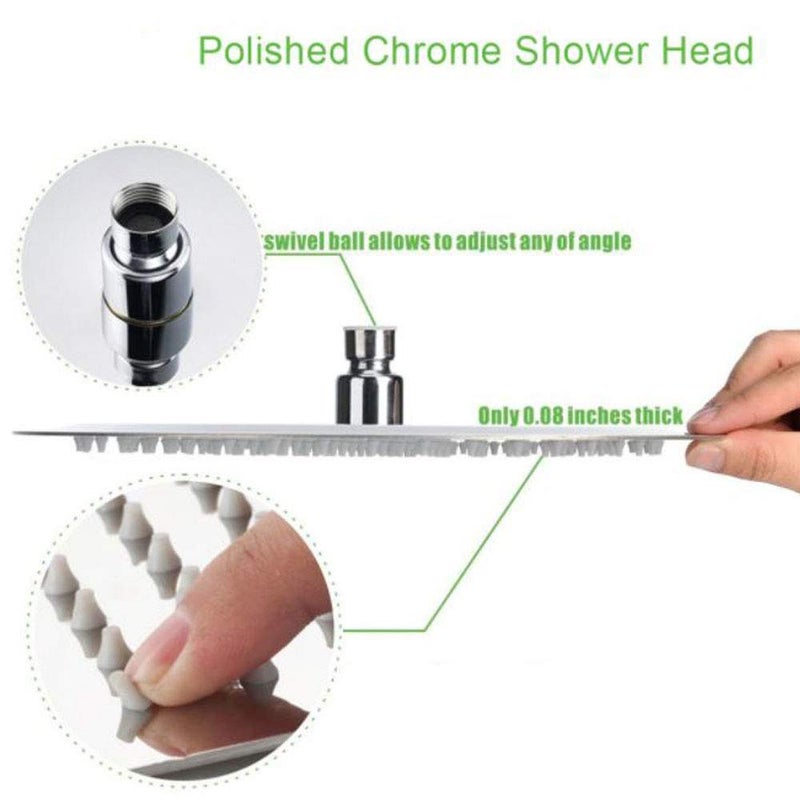 Mawson Aqua 4x4 Inch Shower with 12 inch Arm Stainless Steel Rain Shower Combo Set - Image 4