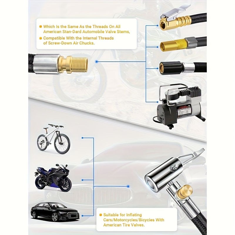 1pc 80cm 31.5inch Inflatable Hose With 4pcs Air Nozzle Braided Synthetic Rubber Durable Flexible Air Valve Adapter For Car Motorcycle Bicycle - Image 4